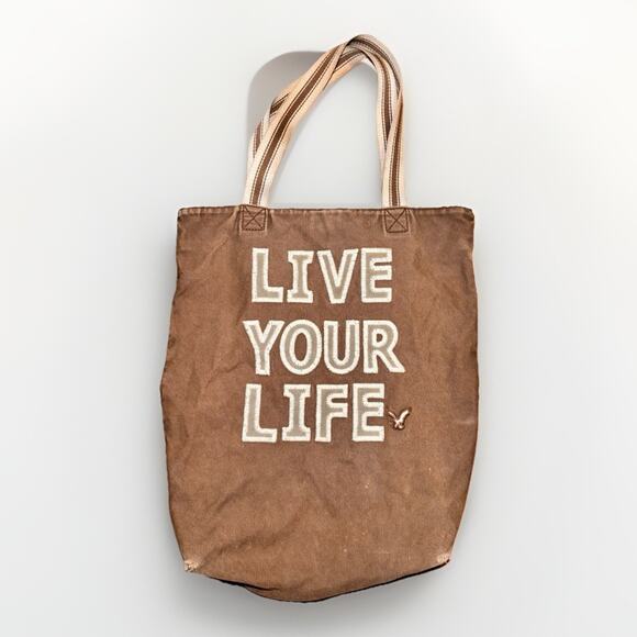 American Eagle Live Your Life Brown Canvas Tote - Picture 1 of 5